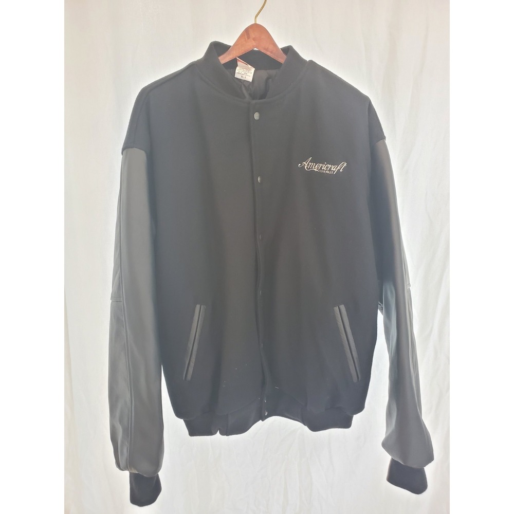 VTG Union‎ Line Made In USA Wool Leather Varsity Jacket XL Tall Americraft Black